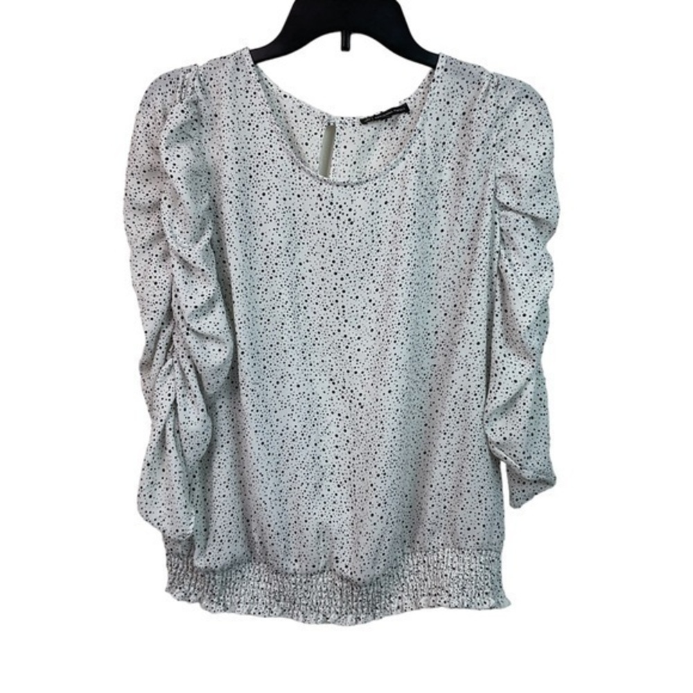 NWT Adrianna Papell ,Black Dot Blouse, 3 quarter Sleeve, Size Large